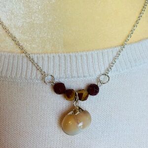 Elegant Handmade Shell and Bead Pendant Necklace Silver